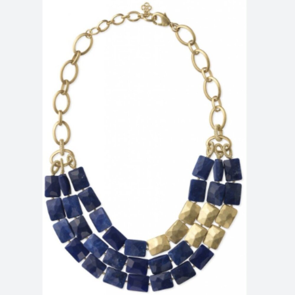 Stella & Dot Bahari triple-strand statement Necklace - Blue & Gold - adjustable